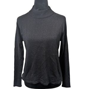 Kevo Silk Blend Mock Neck Sweater S Black Lurex Metallic Turtleneck Knit Glam